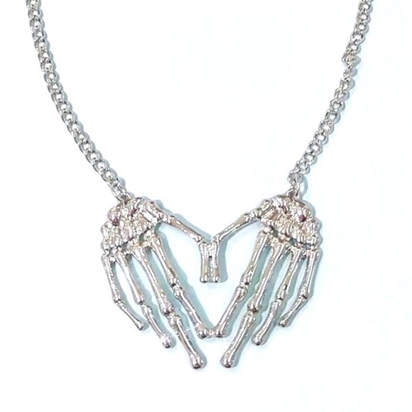 Skeleton Hands Heart- Gothic Dead Dark Love Romance Creepy Scary Horror Necklace - Picture 2 of 11